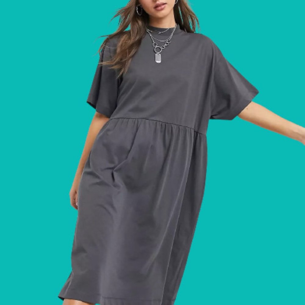 COLLUSION jersey midi smock dress in Charcoal Size US 8 UK 12 NWOT